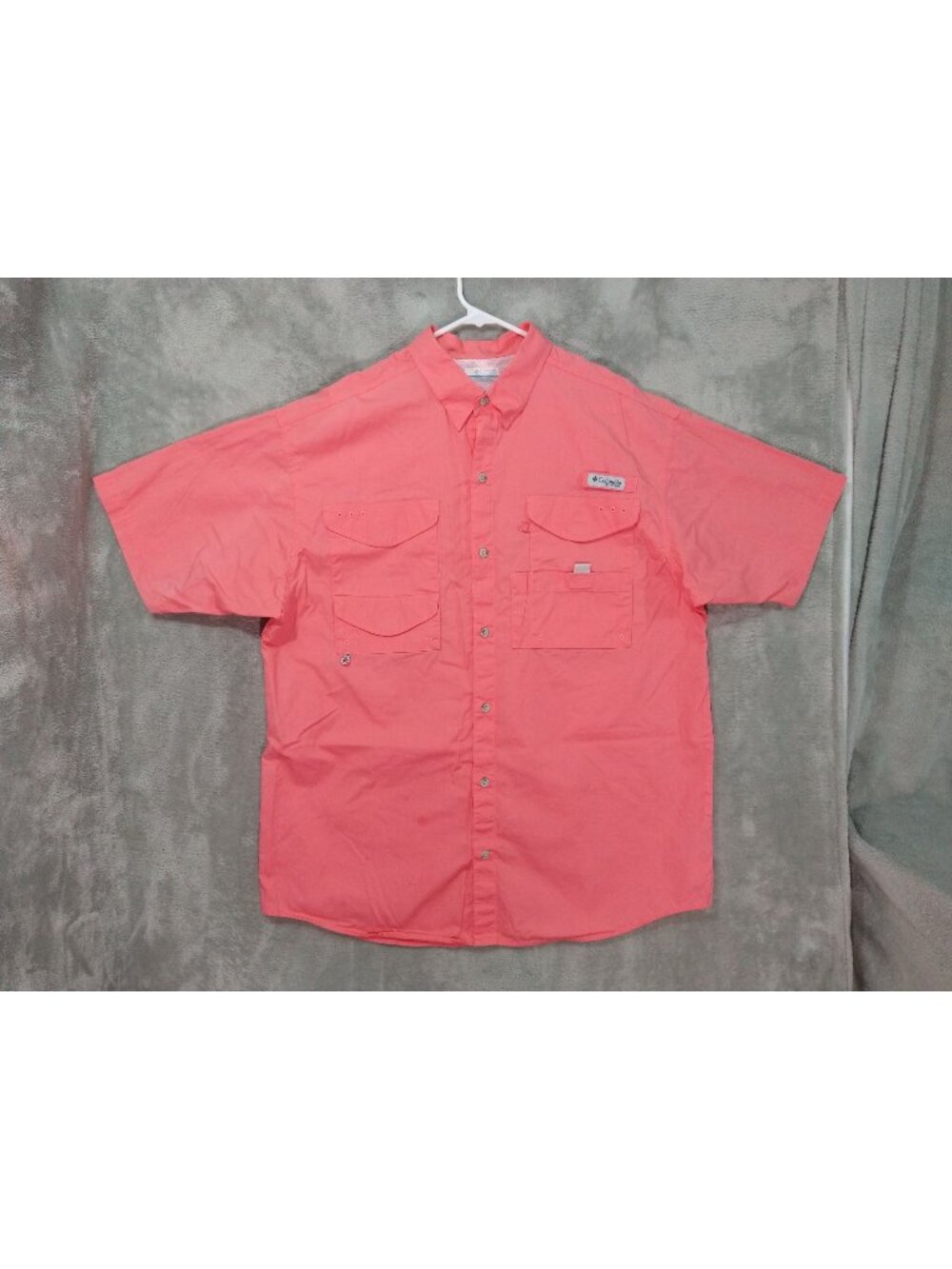Columbia Shirt Mens Large Pink PFG Short Sleeve Fishing Vented Button Down